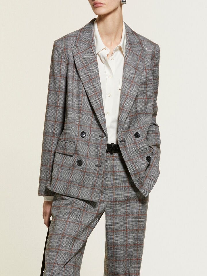 Μπλέιζερ καρό από φανέλα  - μπλέιζερ γυναικεία - Γκρι | Sisley image number 6